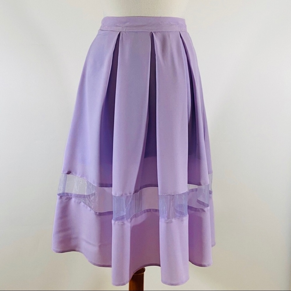 ASOS BOX PLEAT LILAC SHEER PANEL MIDI LENGTH SKIRT SIZE 4